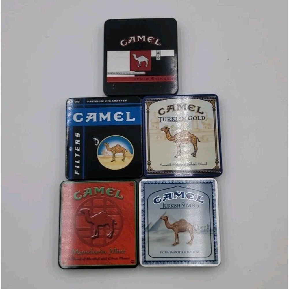 VTG Lot of 5 Camel Cigarette Tins Empty Collectible Metal Tins for Cigarettes